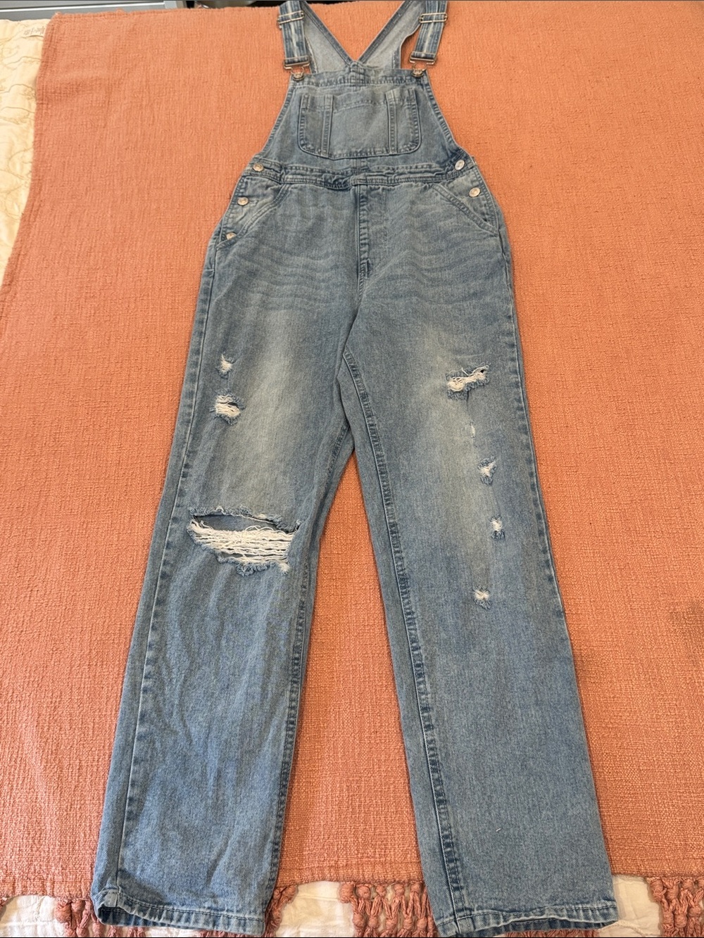 Distressed XS wm’s Light Blue Denim Women's Overalls with pockets